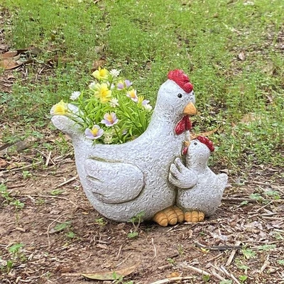 Blumentopf-Hühnerfigur, zarter Übertopf, Blumentopf für draußen, - Bild 1 von 4