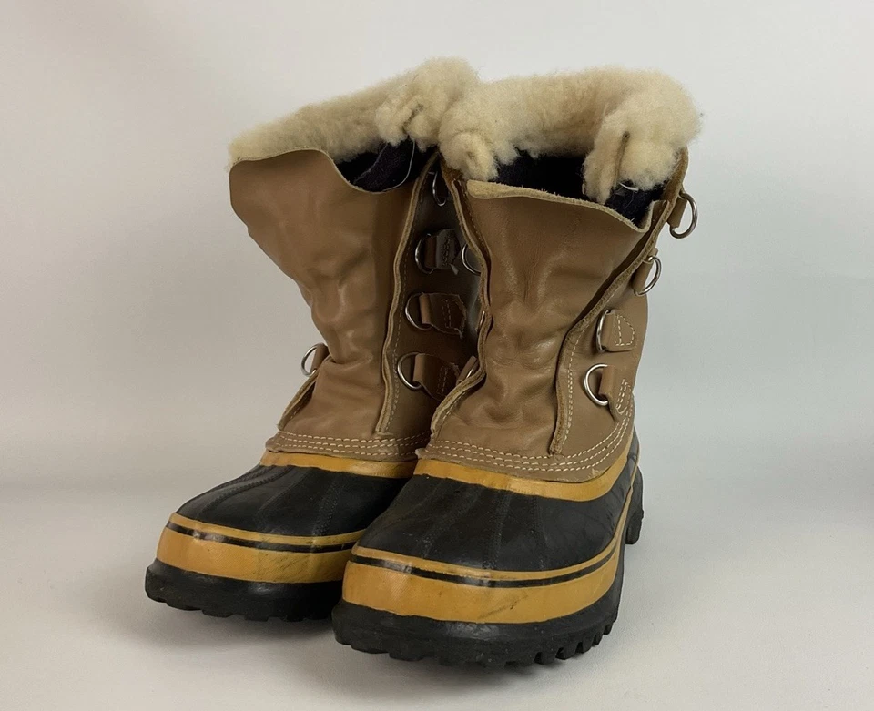 Botas Sorel Caribou para mujer 6 negras tostadas de cuero de goma forradas superiores de felpa cálidas Foto 1 de 4