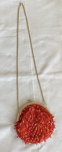 Red Beaded With Sequins Evening Bag Gold Chain Strap Perfect Holiday Bag! - Picture 1 of 6