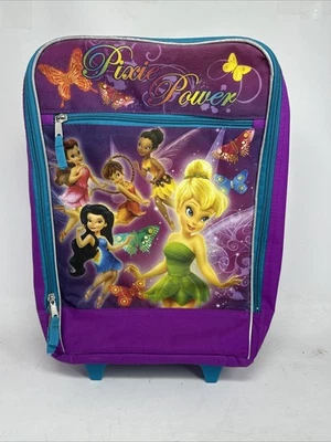 全新带标签 Disney Fairies Rolling 16 英寸软面行李箱飞行员包行李箱紫色 — 第 1/4 张图片