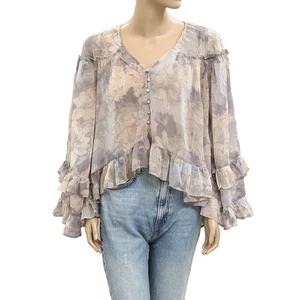 Free People Floral Printed Top Ruffle Sheer Long Sleeve High Low XS NEW 281366 - Picture 1 of 5