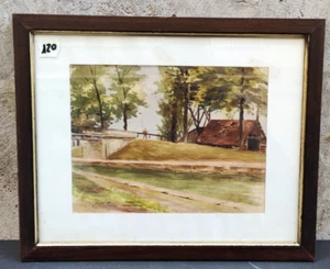 DIPINTO ACQUERELLO PAESAGGIO PESCATORE PIERFORT 1886 QUADRO CORNICE IN LEGNO - Imagen 1 de 6