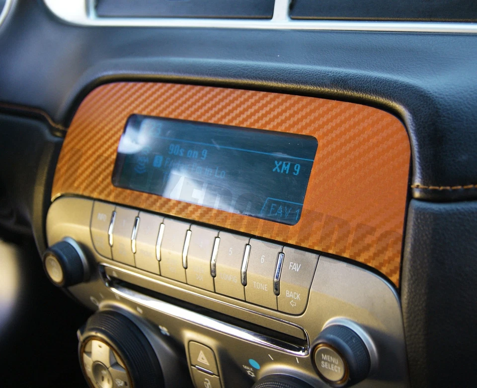 Calcomanía adhesiva superpuesta de radio de fibra de carbono naranja Camaro 2010-2015 - envoltura Chevy Foto 1 de 1