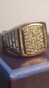 MENS~NEW~**SQUARE PAVE' RHINESTONE RING**~316L STAINLESS STEEL~SIZE 10.5~BOX - Picture 1 of 9