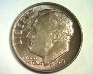 1961 ROOSEVELT GROSCHEN JUWEL UNZIRKULIERT + SUPER ZWEI SEITIG GETÖNTE MÜNZE SCHÖNES ORIGINAL - Bild 1 von 2
