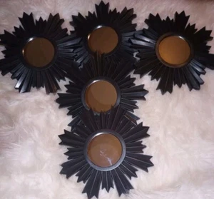 5 Mirrors Small Starburst Sunburst Black Plastic Glass Home Office Gym 9.75x9.75 - Picture 1 of 15