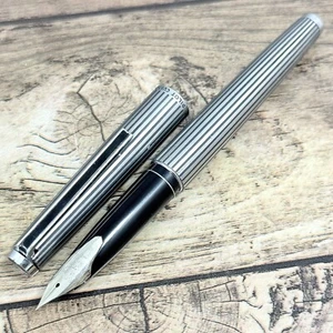 PILOT CUSTOM F476 STRIPE 18K-WG Nib:F FOUNTAIN PEN VINTAGE SILVER JAPAN A434 - Picture 1 of 11