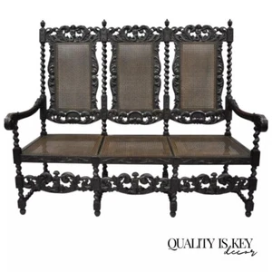Jacobean Renaissance Barley Twist Cherub Carved Parlor Loveseat Bench Settee - Picture 1 of 10
