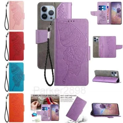 Case for iPhone 14 13 12 11 XS Pro Max XR Plus Leather Wallet Butterfly Pattern - Image 1 of 4