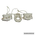 Avon Angels & Wreath Christmas Ornaments Set *3* Beige Bisque Porcelain 24k Gold