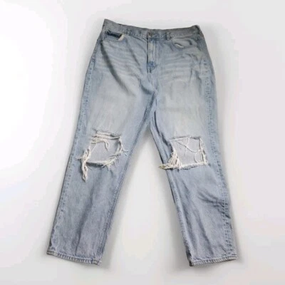 American Eagle Women's Plus  Size 18 Mom Jeans Blue Cotton  Zip Solid Ripped - Image 1 of 4