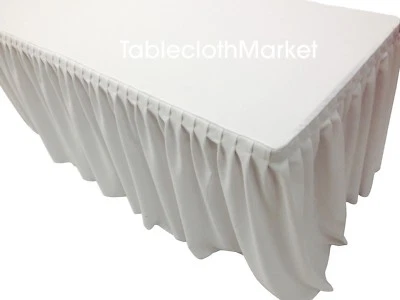 Funda de falda de mesa ajustada de 8' con tapa superior plisada individual feria eventos BLANCA Foto 1 de 3