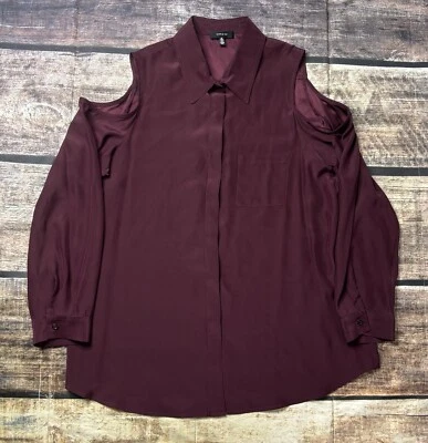 Top Drew Para Mujer XL 100% Seda Abotonada Hombro Frío Borgoña Vino Hecho en EE. UU. Foto 1 de 4