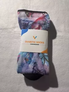 Viasox Diabetic Compression Socks Large 10-13 Butterfly Pattern NIP - Picture 1 of 7