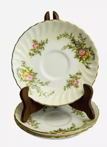 Minton York 1950’s Floral 3 Saucer Plates / 2 Teacups England Vintage 6” - Picture 1 of 10