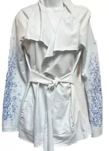 LUCKY BRAND Large Retro Y2K Jacket Cardigan Wrap Belted Jersey Cotton Light Blue - Picture 1 of 4
