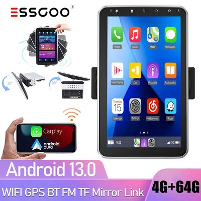 4G+64G Single 1 DIN Rotatable 10.1 Android 13 CarPlay Car Stereo Radio GPS NAV - Image 1 of 4
