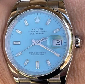 Rolex 36mm Datejust 126200 Turquoise Blue Diamond Dial Refinished OP 126000 Mint - Picture 1 of 12