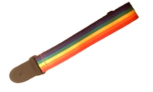Rainbow Guitar + Bass Strap Colorful 2" Wide Nylon w/ With Leather Ends New - Picture 1 of 2