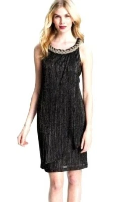 DONNA RICCO Womens Dress Size 8 Shift Braided Neck Glittery Overlay New York  - Imagem 1 de 4