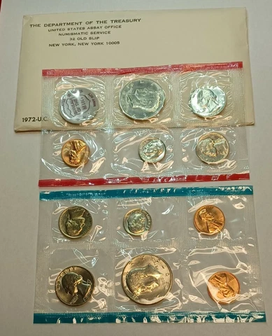 1972 US Mint 11 Coin Uncirculated Set Complete Philadelphia & Denver OGP Cover