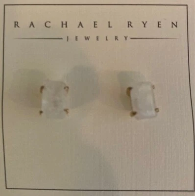NIP Anthropologie Rachael Ryen Moonstone Studs Gold Tone # 4588 - Image 1 of 4
