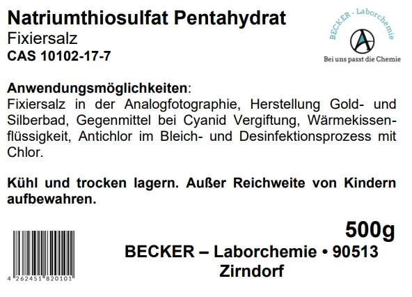 Natriumthiosulfat Pentahydrat, Fixiersalz, 0,5 kg - Bild 1 von 1