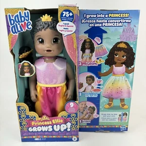 Baby Alive Princess Ellie Grows Up! Growing and Talking Black Hair Baby Doll New - Picture 1 of 8