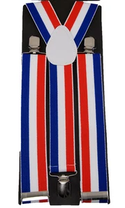 Unisex Clip-on Braces Elastic "Blue/White/Red" Y-Back Suspender 1 1/2" - Imagen 1 de 1