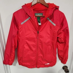 LL Bean Kids Jacket 10 12 Red Full Zip Fleece Lined Pocket Hood, Water Repellent - Picture 1 of 11