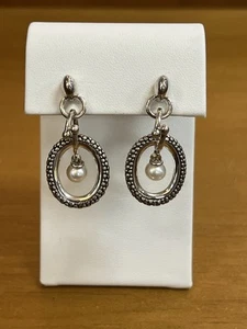 Michael Dawkins Sterling Silver Pearl Oval Dangle Earrings Post With Backs - Picture 1 of 9