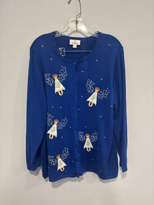 Quacker Factory Embroidered Angels Christmas Knit Cardigan Size XL - Picture 1 of 9