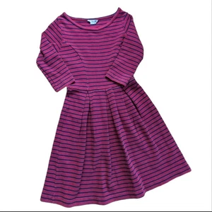 Boden LouLou Classic Fit and Flare Pleated 3/4 Sleeve Striped Preppy Dress - Picture 1 of 4