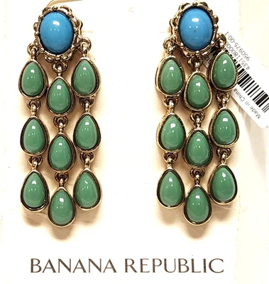 NWT Banana Republic Turquoise Blue Teal Green Tiered Chandelier Dangle Earrings - Image 1 of 4