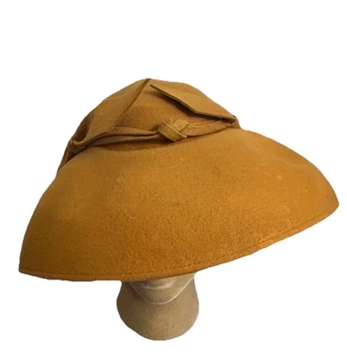 Vintage 1940s Saucer Style Wide Brim Tilt Hat Wool Dusty Yellow Evening Couture - Image 1 of 4