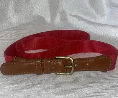 Cinturón Coach Vintage Rojo Lino Marrón Cuero Pestaña Latón Hebilla Talla 34 Foto 1 de 4