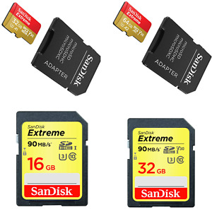 SanDisk Extreme 16GB 32GB 64GB MicroSDHC SDXC Memory Card U3 V30 for Cameras