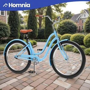 26" Cruiser Beach Bicycle Bike Single Speed Light Blue Steel Frame Adult Unisex - Picture 1 of 11