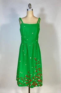 Vintage 1960's-70's MALIA of HAWAII green cotton sun dress w/cherry print sz M/L - Picture 1 of 15
