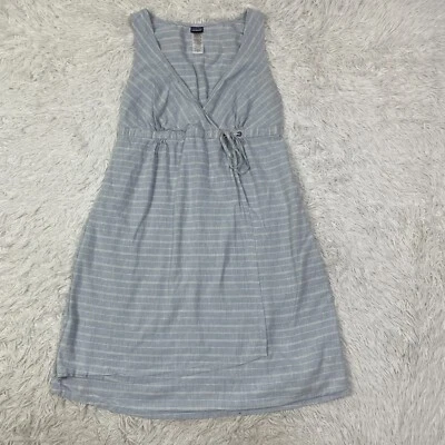 Vestido Patagonia Mujer 10 Azul Rayas Isla Cáñamo Cruzado Imperio Cintura Damas Foto 1 de 4