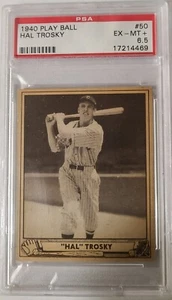 1940 PLAYBALL #50 CLEVELAND INDIANS SLUGGER HAL TROSKY EX-MT + PSA 6,5 SCHÖNE KARTE - Bild 1 von 2