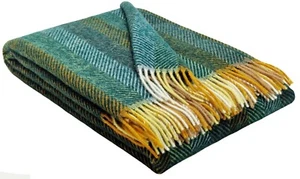 Wolldecke 100% Schurwolle Wohndecke Plaid Decke 140x200cm Tirol-M Grün-M - Bild 1 von 4