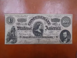 "T-65 1864 $ 100 HUNDERT CSA KONFÖDERIERTE STAATEN VON AMERIKA ""LUCY PICKENS""" - Bild 1 von 6