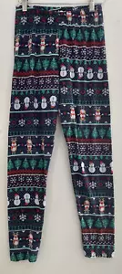 Planet Gold Women's Cute Reindeer Snowman Fair Isle Christmas Leggings Navy L - Picture 1 of 5