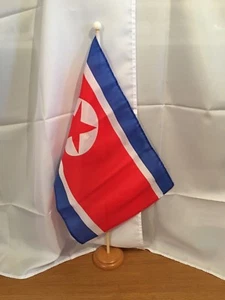 NORTH KOREA FLOOR STANDING FLAG & WOODEN BASE - Picture 1 of 1