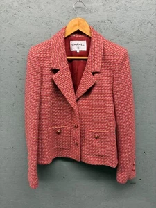 Chanel Tweed Jacket Women’s FR 40 US 8 Red Pink Wool Blend Silk Lining Blazer - Picture 1 of 14