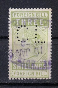 Great Britain Foreign Bill Three Shilling perfin stamp Victoria period / C L - Picture 1 of 2