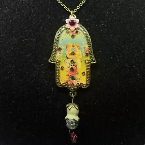 Necklace Hamsa fashion Judaica Michal NEGRIN Crystals Baby flower rose Angel - Picture 1 of 6