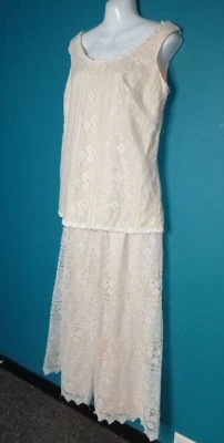 Vtg 60s Off WHite Cotton Lace Tunic & WIDE Leg Palazzo Pants Sz M - Image 1 of 4
