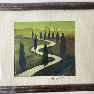 Parlind Prelashi Signed Mini Watercolor Landscape Framed Art Tuscany? - Picture 1 of 8